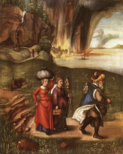 “Lot Fleeing with his Daughters from Sodom” by Albrecht Durter, c. 1498 [National Gallery of Art, Washington, D.C.]