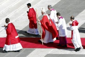 Pope Francis leaves the main altar as he leads the Palm Sunday mass at Saint Peter's Square at the Vatican