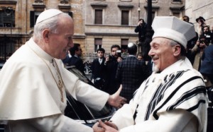 Rabbi Toaff welcomes John Paul II to the Great Synagogue of Rome, April 13, 1986