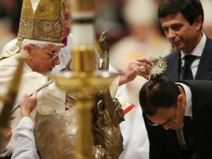 Pope Benedict XVI receives a Muslim convert, Magdi Allam, into the Church.