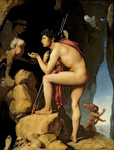 “Oedipus Explains the Riddle of the Sphinx” by J-A-D Ingres, c. 1805
