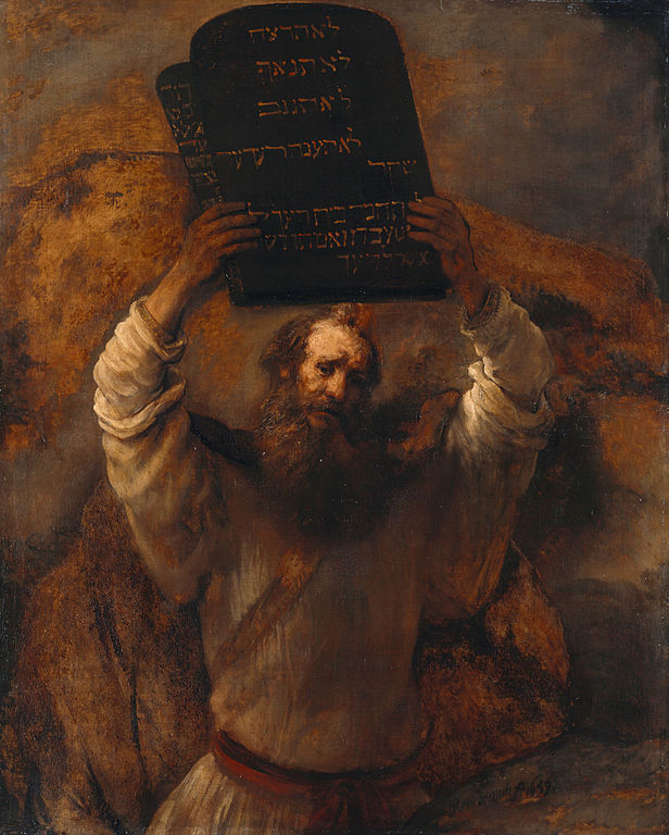 Moses with the Ten Commandments by Rembrandt, 1659 [Gemäldegalerie, Berlin]