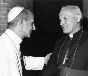 Paul VI with Bishop Karol Wojtyla, a member of the Pontifical Commission that studied artificial contraception 