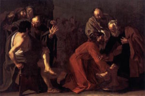 Christ Washing the Apostles Feet by Dirck van Baburen, c. 1616 [Gemäldegalerie, Berlin]