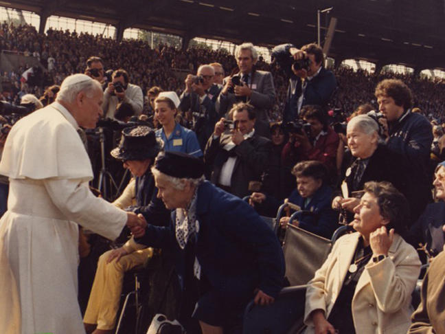 St. John Paul II visits with older people, Crystal Palace, London, 1982