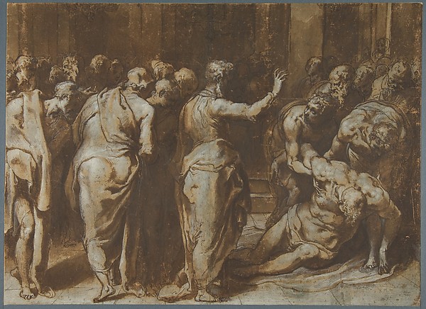 Saint Paul Restoring Eutychus to Life by Taddeo Zuccaro, c. 1550 [The Met, New York]