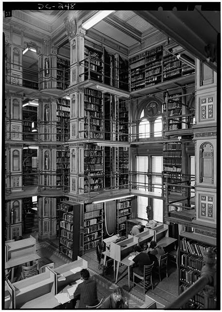 Riggs Library stacks, Georgetown University, 1969 by Jack Boucher [Library of Congress]
